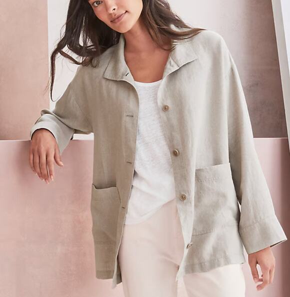 Eileen Fisher Jackets & Blazers - Eileen Fisher Tan 100% Organic Linen Long Jacket Medium relaxed fit